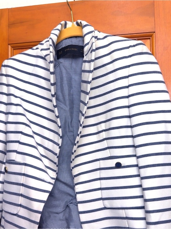 Zara Jackets & Blazers - Zara White Navy Striped Blazer